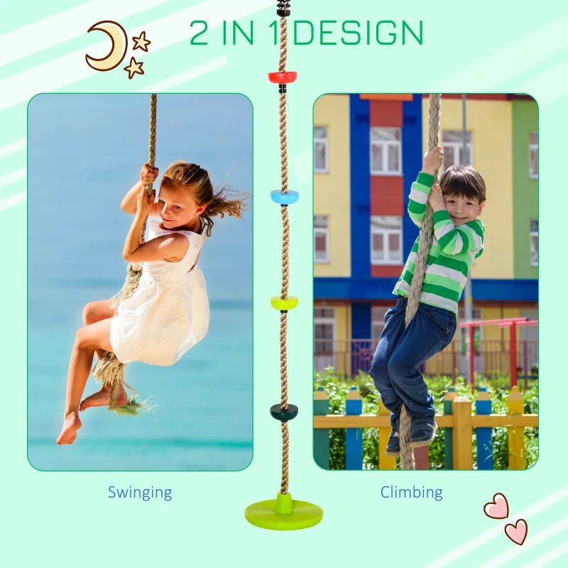 HOMCOM Kids Climbing Rope Tree Swing Disc Swing Seat Outdoor Playground Backyard Hanging Rope Playset for Ages 3-12