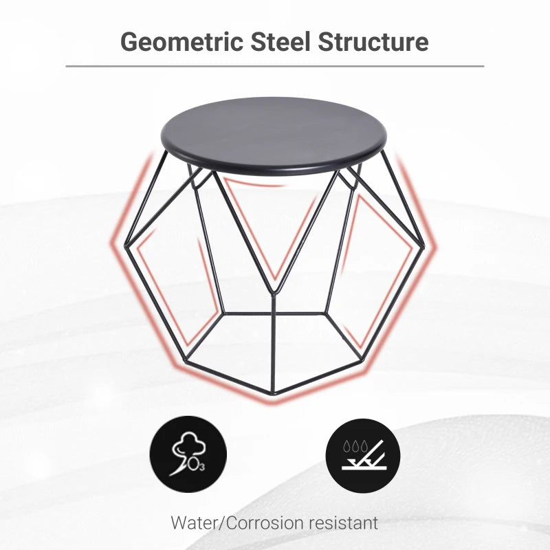 HOMCOM Black Round Coffee Table, Steel Minimalist Pentagon Shaped