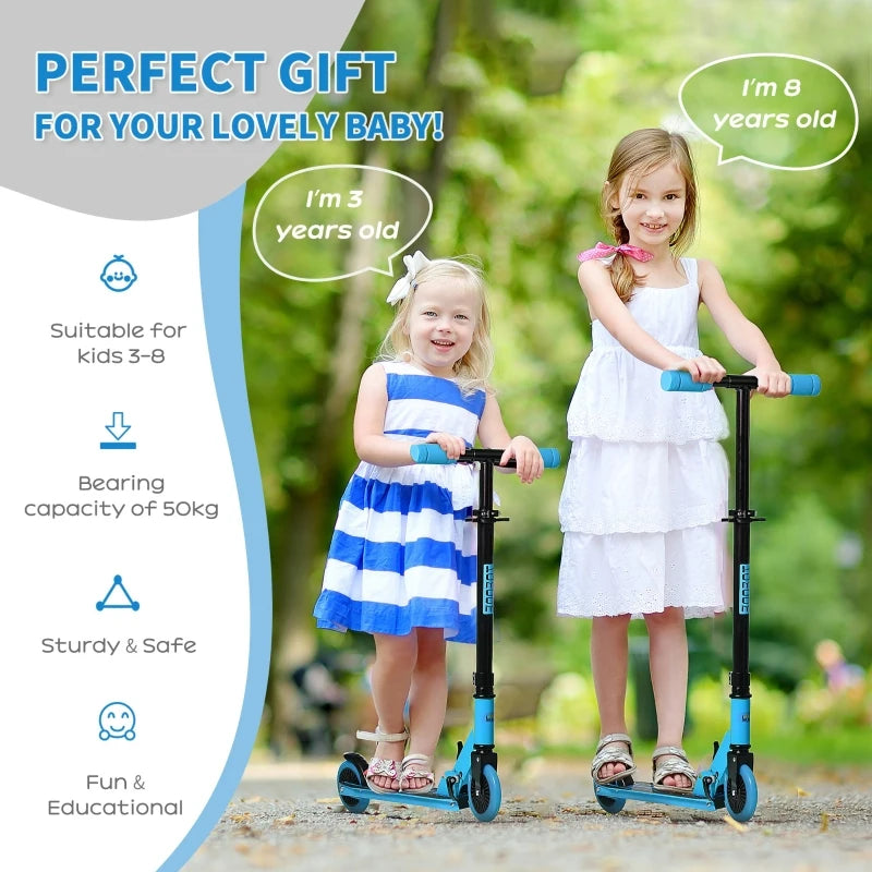 HOMCOM Kids Scooter Foldable Kick Scooter with Adjustable Height Brake for Boys and Girls