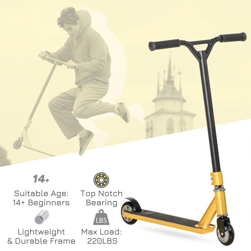 HOMCOM Stunt Scooter, Entry Level Tricks Scooter with Lightweight Aluminium Deck and ABEC 7 Bearing, for 14+ Beginners
