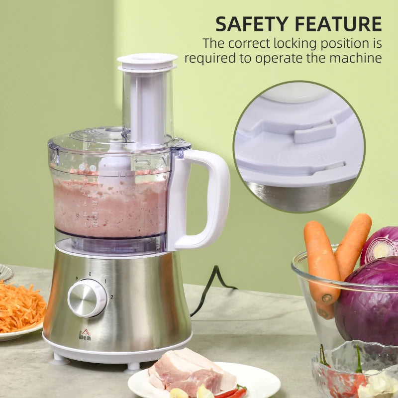 HOMCOM Electric Blender with 1L Bowl, 1.5L Blender, Knife Blades, Reversible Slicing and Grating Discs, Adjustable Speed and Pulse, 500W