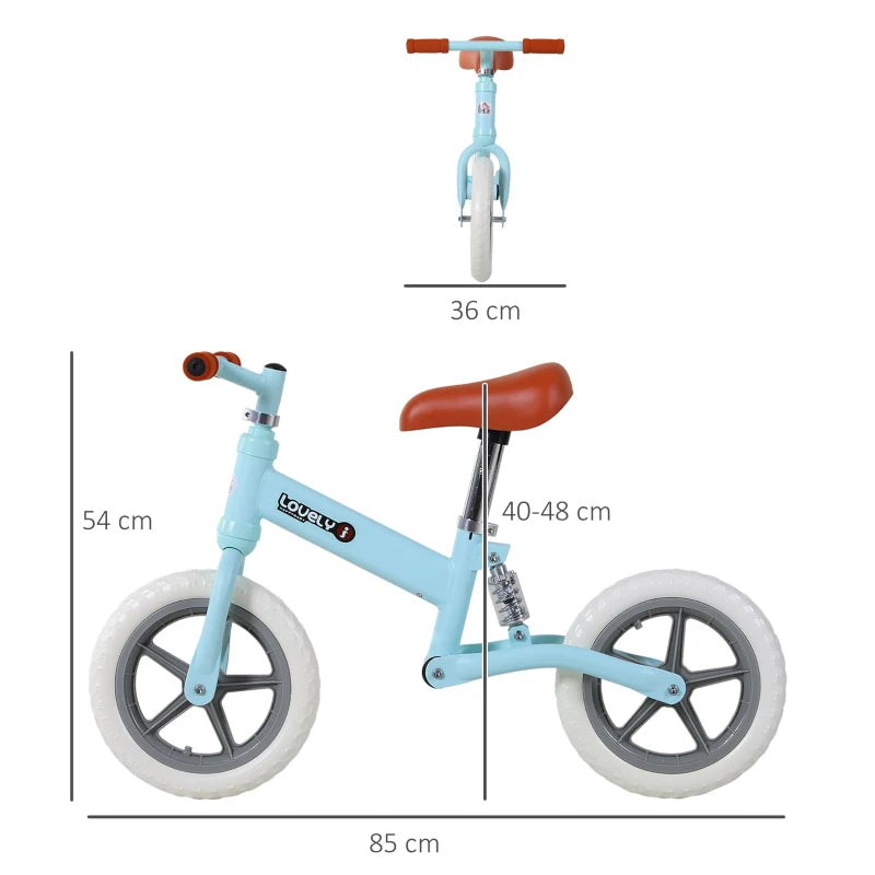HOMCOM 12" Kids Balance Bike No Pedal Bicycle Adjustable Seat Toddler Training Bike W/ Shock Absorber 2 - 5 Years Blue