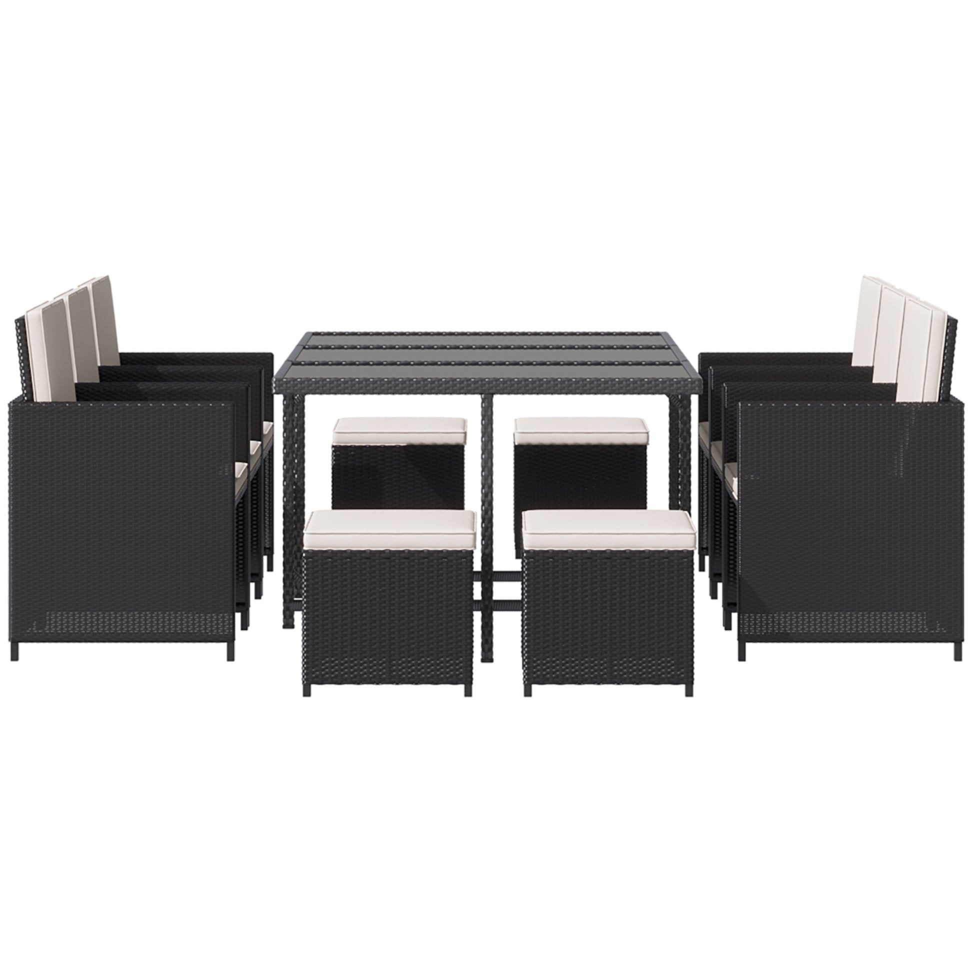 Outsunny Rattan Dining Set Garden Furniture Patio set 11 PC with Cushion Black /Milk White
