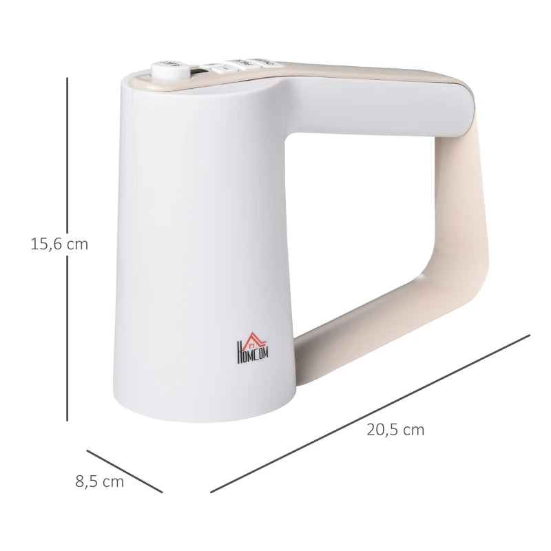 HOMCOM Five-In-One Hand Mixer 500W Electric Whisk Five Speed w/ Stainless Steel Dough Hook Beater Blender Chopper for Kitchen Baking - White