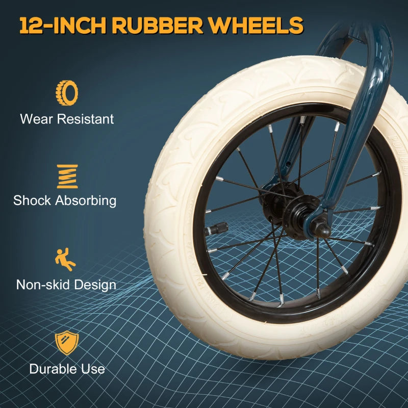 HOMCOM 12 Inch Kids Balance Bike Toddler No Pedal Training Bicycle with Rubber Tires Adjustable Handlebar Basket Bell for 3-6 Year Old Boys Girls, Brown