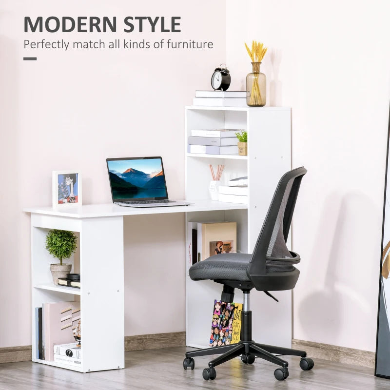 HOMCOM 120cm Modern Computer Desk Bookshelf Writing Table Workstation White 6 Shelves