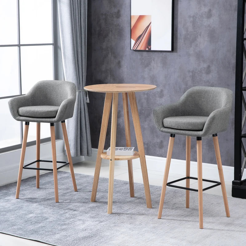 HOMCOM Linen Upholstered Set Of 2 Home Bar Stools Grey