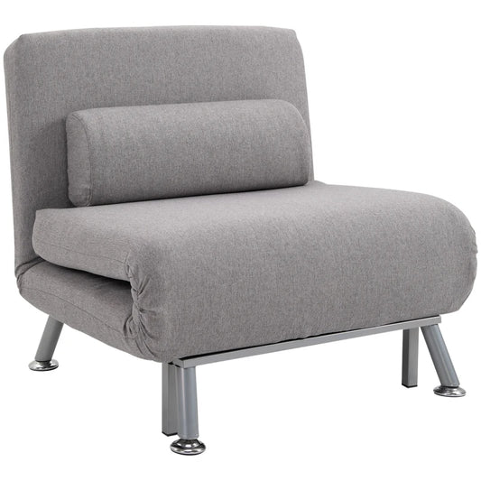 HOMCOM Linen Upholstered Elevated Single Sofa Bed Grey