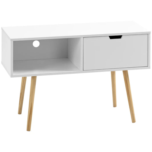 HOMCOM TV Cabinet, TV Unit for TVs up to 47", TV Table with Shelf and Drawer, Entertainment Centre with Cable Hole for Living Room, White