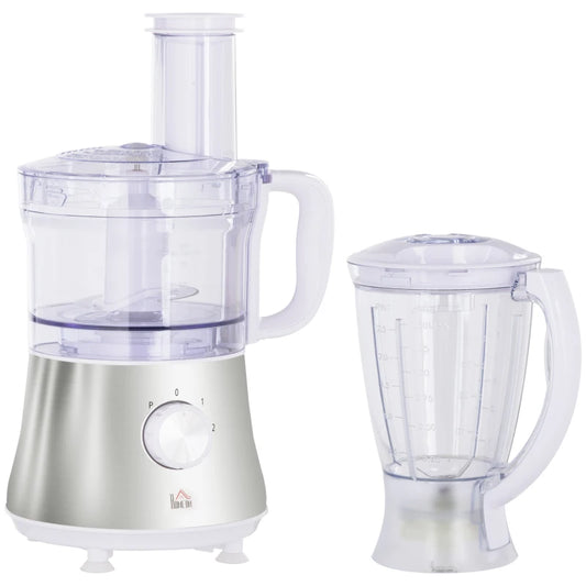 HOMCOM Electric Blender with 1L Bowl, 1.5L Blender, Knife Blades, Reversible Slicing and Grating Discs, Adjustable Speed and Pulse, 500W