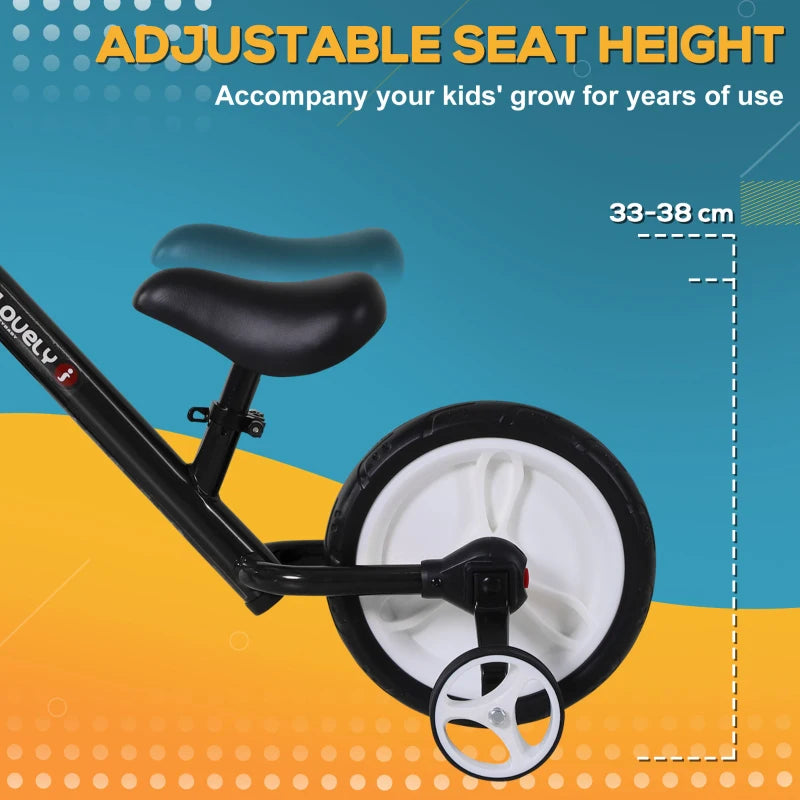 HOMCOM 11 Inch Kids Balance Bike Training Pedal Bicycle W/ Removable Stabilizers EVA Tyres Adjustable Seat Height 2 to 5 Years Black