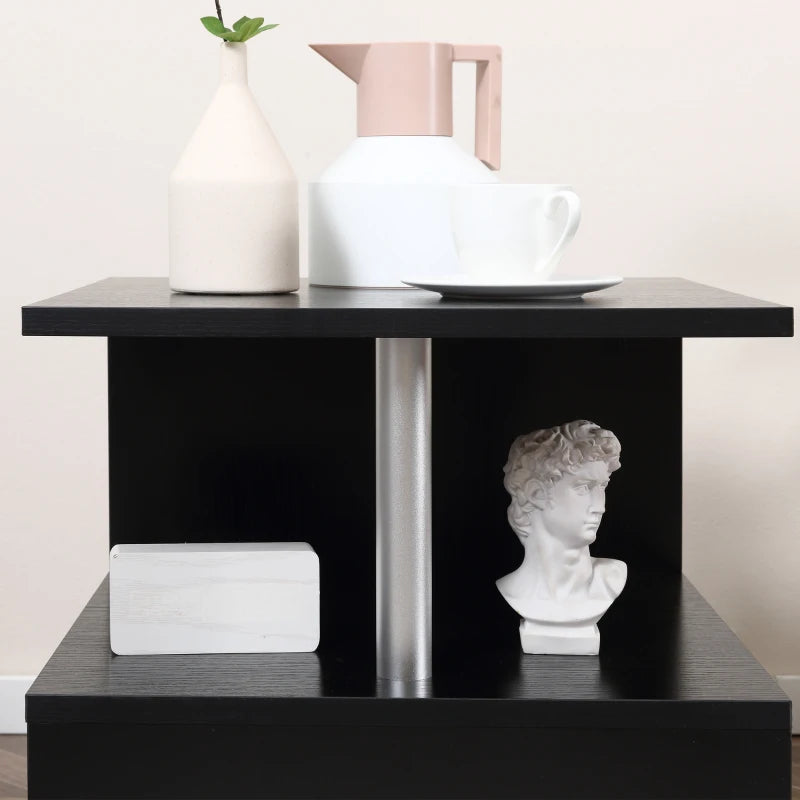 HOMCOM S-Shaped Coffee Table, Cube End Table with 2 Tier Storage Shelves for Living Room, Bedroom, Black